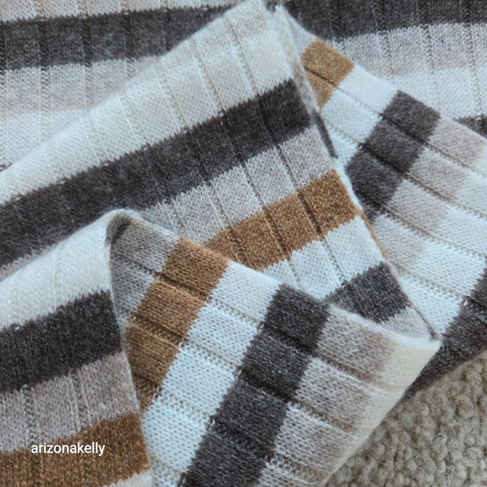 NWOT Cashmere Ribbed Scarf in Neutral Stripes